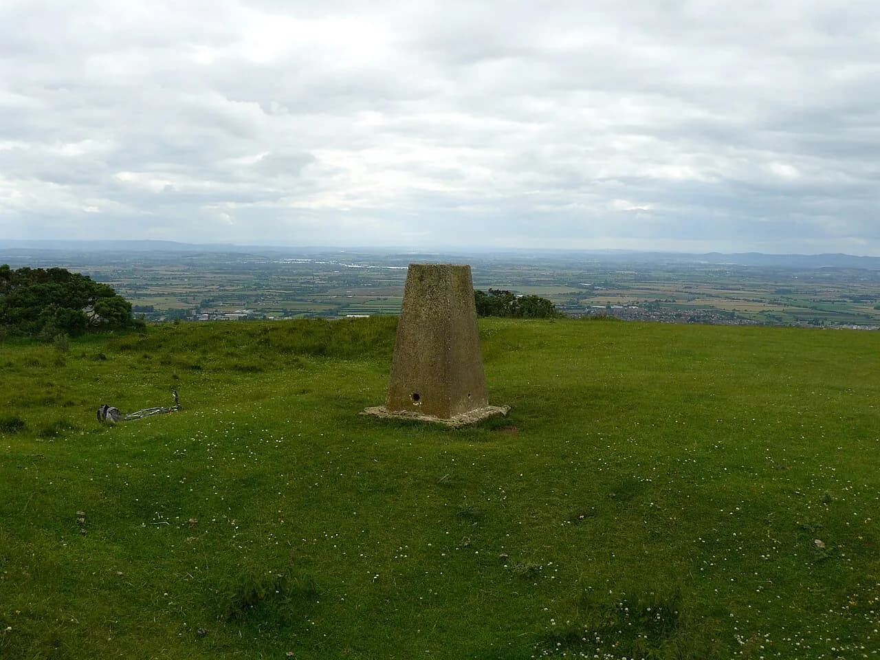 Trig point on Cleeve Hill with panoramic views over the Severn Vale