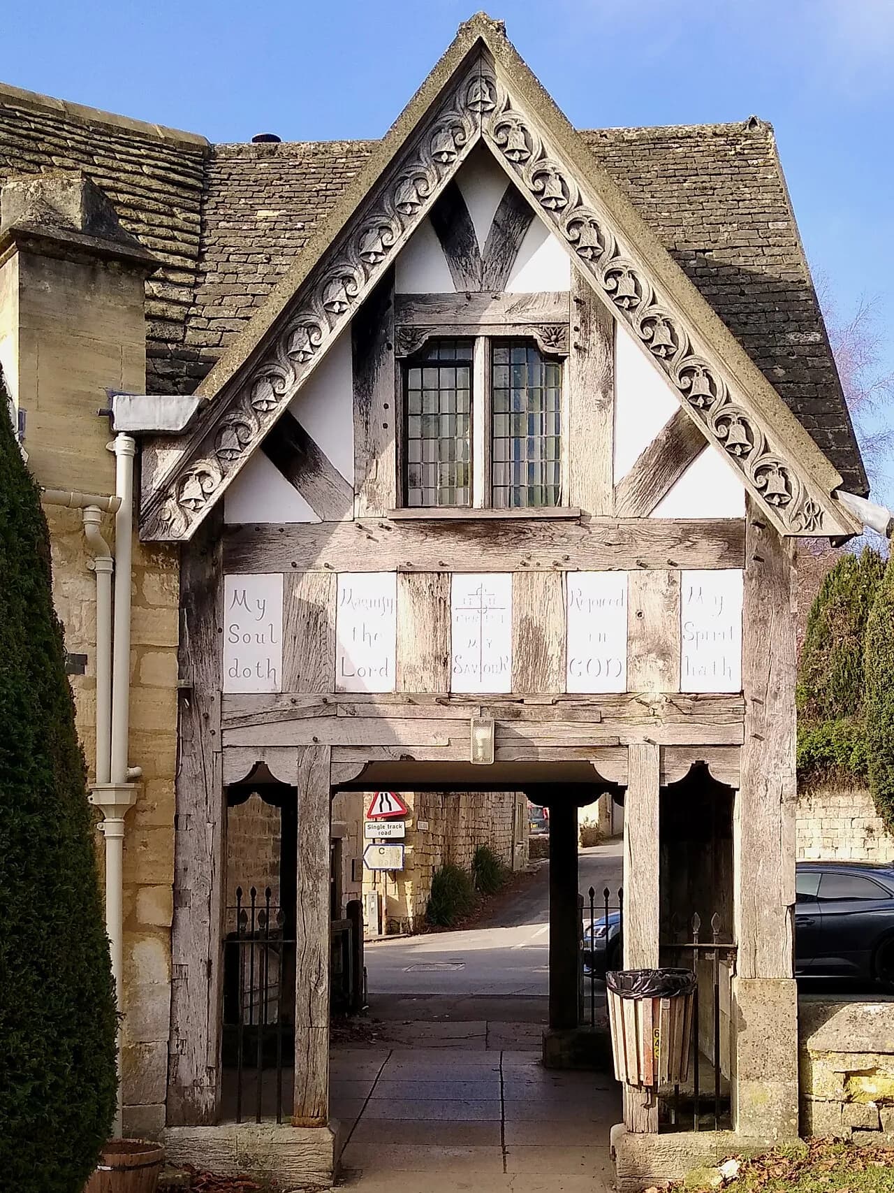 Timber-framed lychgate at St Mary's Church, Painswick