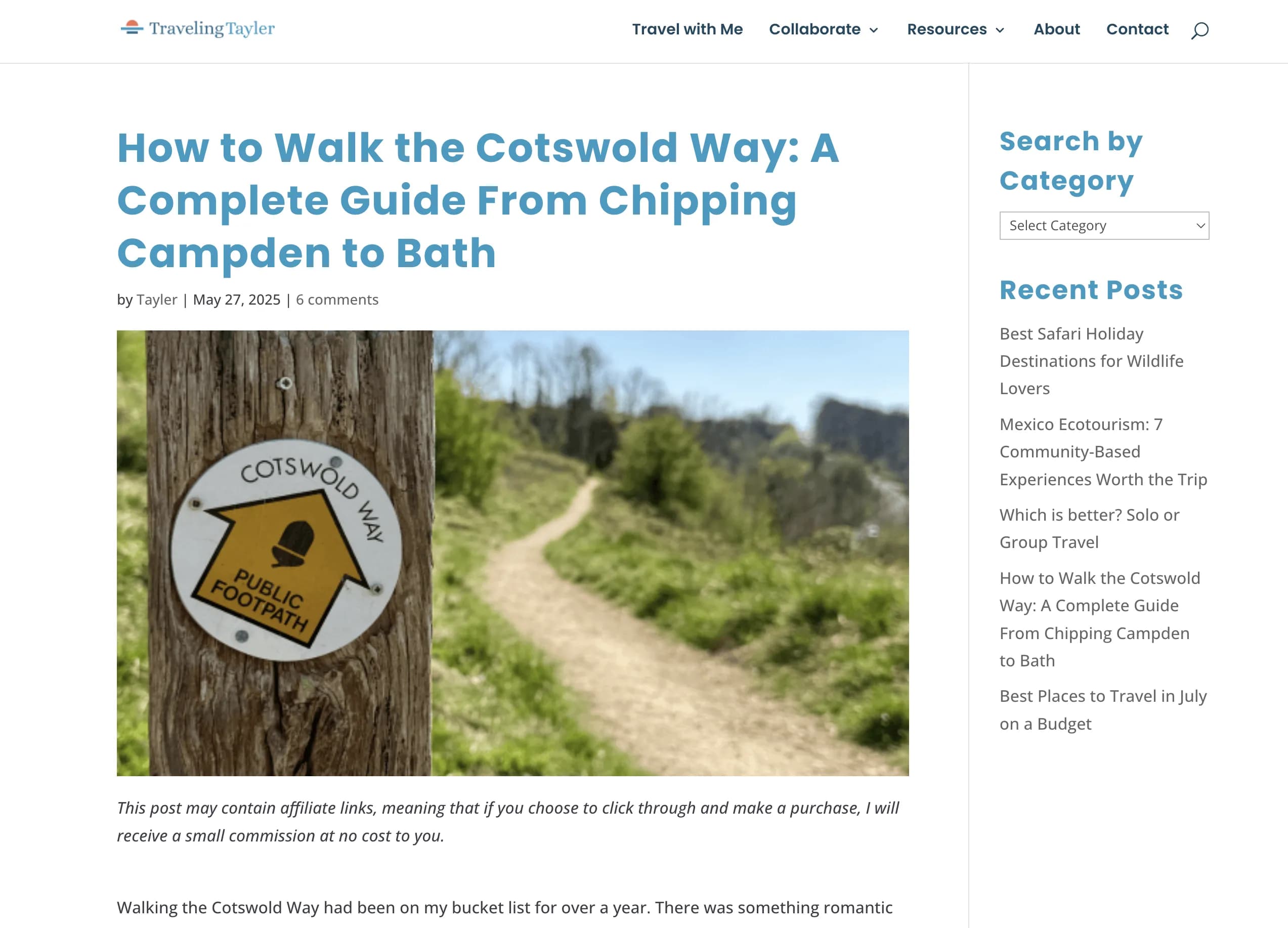 Screenshot of Traveling Tayler Cotswold Way guide