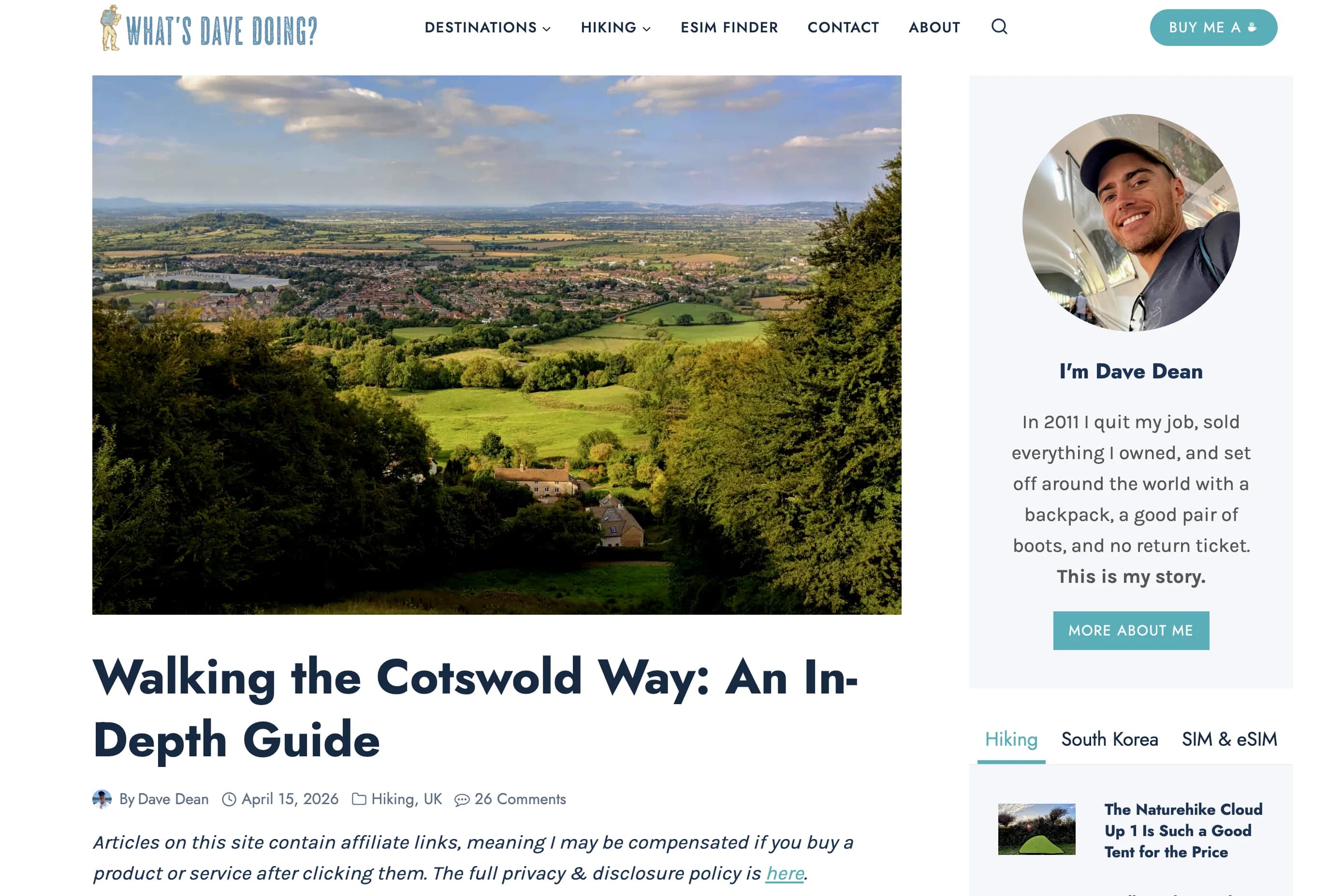 Screenshot of What's Dave Doing Cotswold Way guide