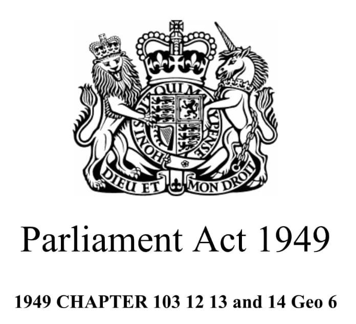 Royal coat of arms above the title of a 1949 Act of Parliament