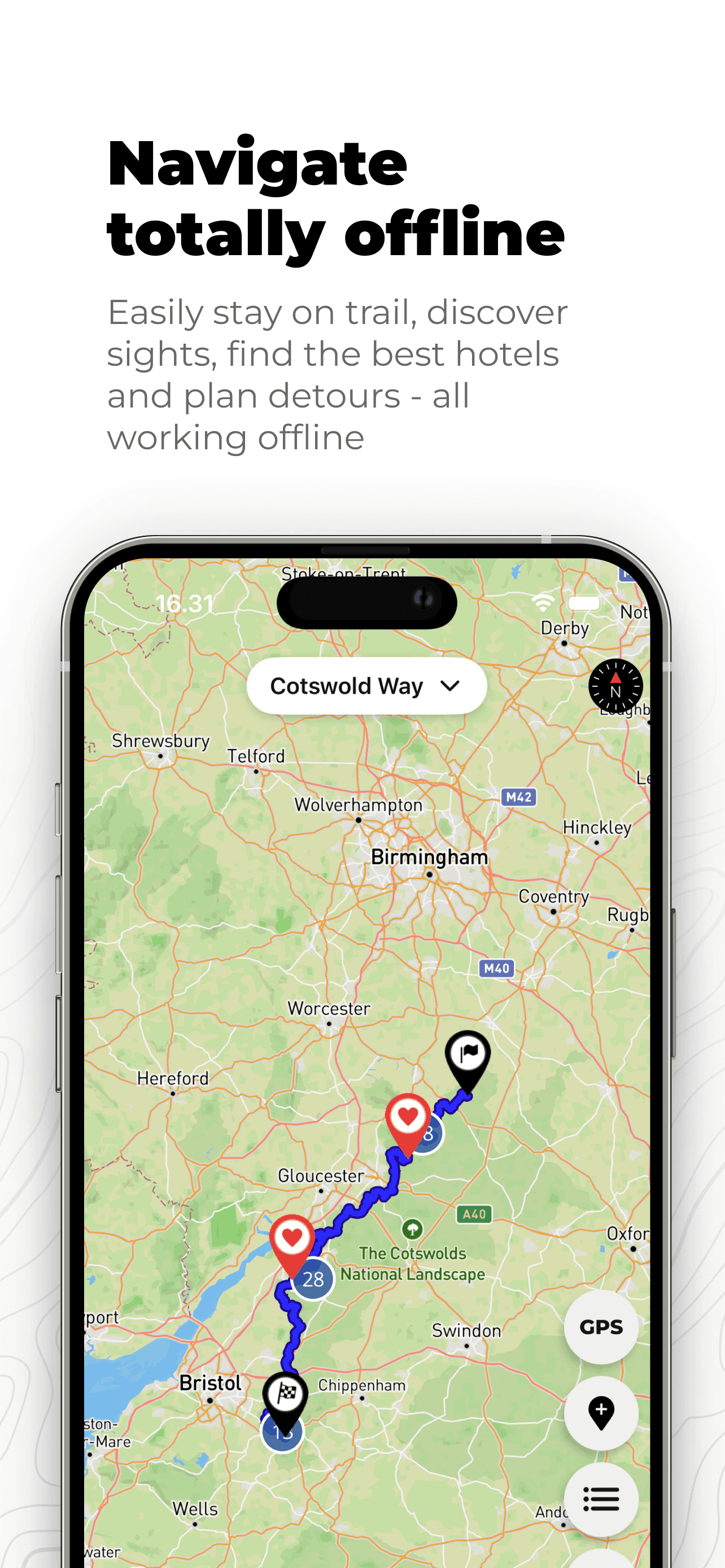 Cotswold Way app on a phone