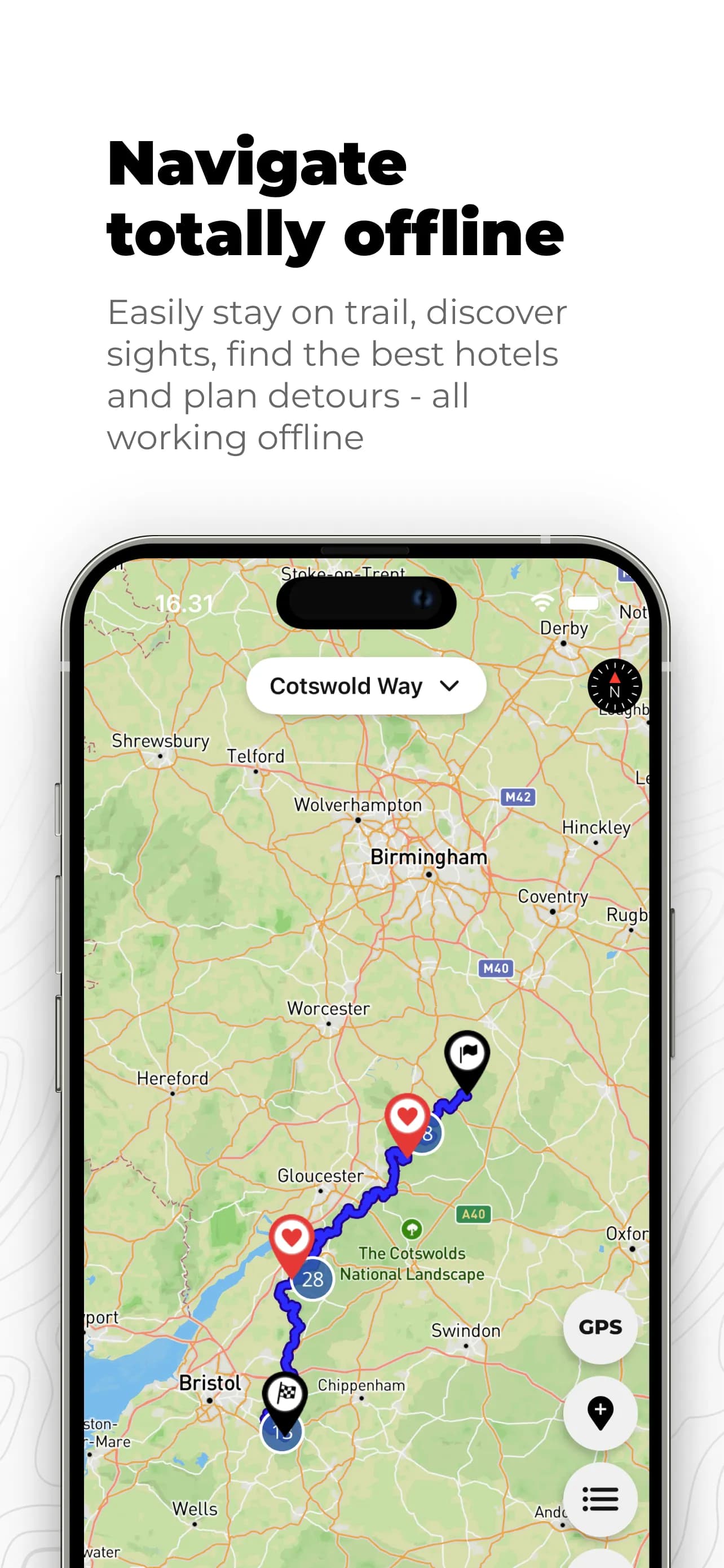 Cotswold Way app on a phone