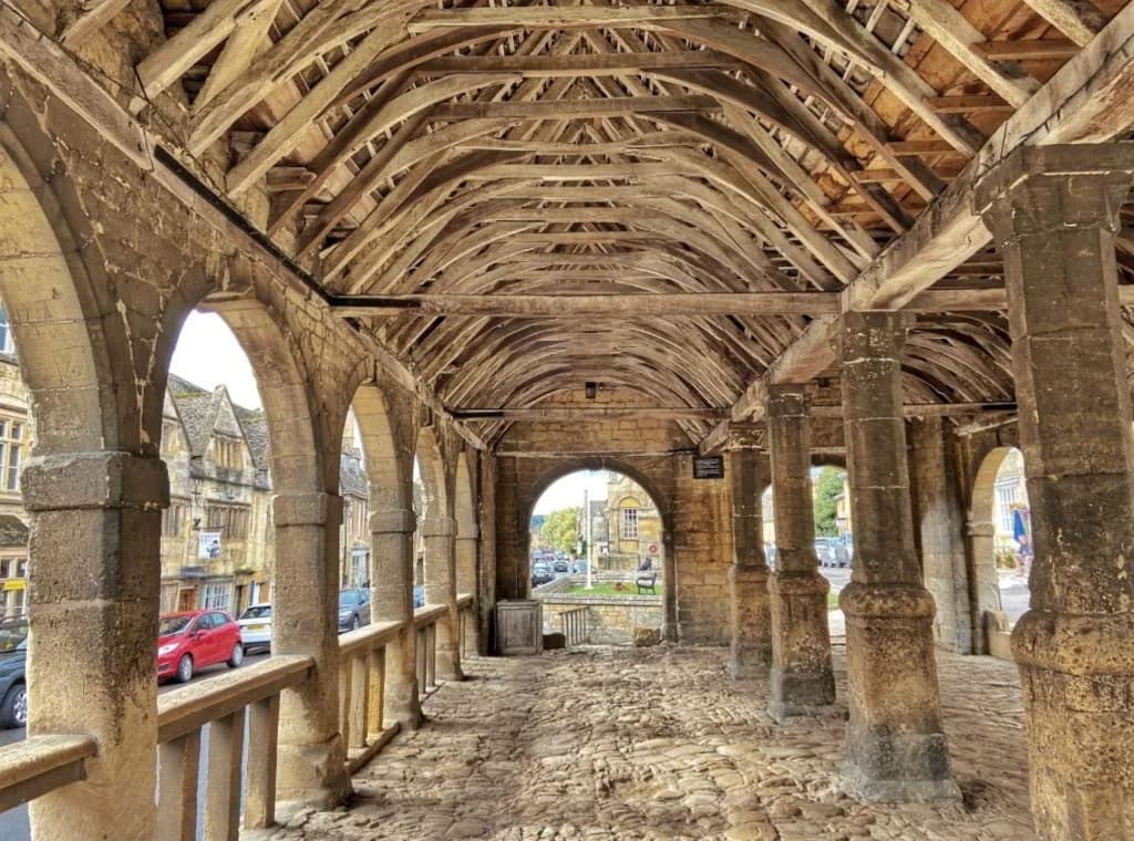 Chipping Campden Market Hall on the High Street, the traditional start of the Cotswold Way