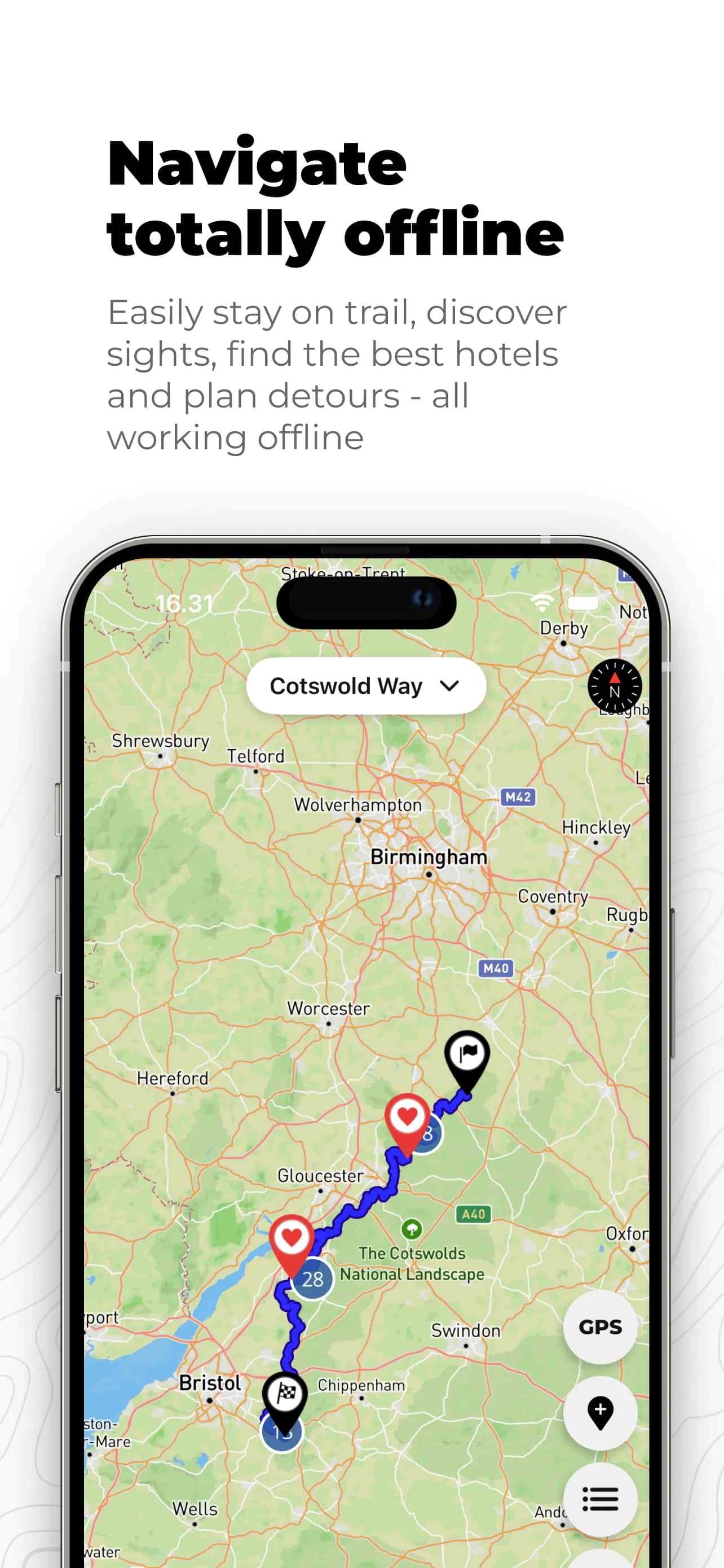 Cotswold Way app on a phone